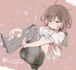  1girl :t black_pantyhose blush bra breasts brown_hair commentary_request fujii_rino gradient_hair green_sailor_collar holding holding_shoes holding_unworn_clothes kantai_collection messy_hair multicolored_hair mutsuki_(kancolle) neckerchief pantyhose pleated_skirt pout red_eyes red_hair red_neckerchief sailor_collar school_uniform serafuku shoes short_hair short_sleeves skirt small_breasts solo tears torn_clothes torn_pantyhose twitter_username underwear unworn_shoes wet wet_clothes 