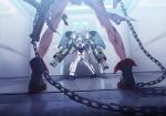  2girls black_gloves black_leotard black_shoes blonde_hair blue_archive chain dirty dirty_clothes elbow_gloves fingerless_gloves from_below game_cg gloves gun head-mounted_display highres holding holding_gun holding_weapon leotard mecha_pilot_suit multiple_girls neru_(blue_archive) non-web_source official_art scar shoes short_hair spoilers submachine_gun toki_(abi-eshuh)_(blue_archive) toki_(blue_archive) torn_clothes weapon 