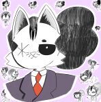 2025 ambiguous_gender anthro black_hair cheek_tuft chibi clothing colored_sketch curly_hair dialogue facial_tuft feral fur gustavio hair hatching_(art) headshot_portrait hi_res line_art male mammal monochrome ponytail portrait sequence shaded silhouette simple_background sketch sketch_page solo suit tail text tuft