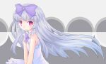  1girl 3.1-tan blush bow bowtie child commentary_request dress grey_hair hair_bow hime_cut long_hair looking_at_viewer os-tan personification purple_bow purple_bowtie red_eyes sato_(esuplusesu) smile solo upper_body very_long_hair white_dress 