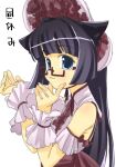  1girl animal_ears black_hair blue_eyes bonnet cat_ears cat_girl closed_mouth detached_sleeves frilled_wrist_cuffs frills glasses high-waist_skirt highres hime_cut looking_at_viewer original pink_bonnet pink_shirt pink_wrist_cuffs red-framed_eyewear red_skirt semi-rimless_eyewear shirt short_sleeves simple_background skirt sleeveless sleeveless_shirt smile solo straight_hair upper_body veloexotica white_background wrist_cuffs 