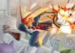  3others analog_clock annoyed black_eyes black_jacket black_pants blazer blaziken briefcase clock colored_sclera computer cubicle dress_shirt exhausted explosion facing_to_the_side fire fleeing formal_clothes gengar half-closed_eyes highres holding holding_paper indoors jacket looking_ahead looking_at_another monitor motion_blur multiple_others necktie notepad office open_clothes open_jacket outstretched_arm pants paper photo_(object) picture_frame pokemon pokemon_(creature) red_necktie rhond_45 running salaryman scattered_paper sceptile shirt sticky_note striped_necktie turning_head wall_clock white_shirt wide-eyed wind yellow_sclera 