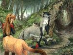 2008 animal_genitalia black_hair black_nipples black_nose bodily_fluids bottomless brown_hair chakat clothed clothing duo felid felid_taur female female_taur fully_sheathed fur genitals gloves_(marking) grey_body grey_fur gynomorph gynomorph_taur hair herm_(lore) intersex intersex_taur kacey leg_markings mammal mammal_taur markings mythril nipples nude outside pink_nose sheath socks_(marking) starfleet_uniform tan_body tan_fur taur tears windsong
