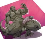 2025 4_fingers 4_toes absurd_res anthro balls big_balls big_penis bodily_fluids claws crouching drooling erection feet finger_claws fingers genitals glans godzilla godzilla_(series) grey_balls grey_body grey_claws grey_glans grey_penis grey_scales hi_res humanoid_genitalia humanoid_penis leaning leaning_backward licking licking_lips licking_own_lips looking_at_viewer male muscular muscular_anthro muscular_male open_mouth penis pink_body pink_scales pose pupils saliva scales smile solo spiked_penis spikes spikes_(anatomy) teastuff toe_claws toes toho tongue tongue_out vein veiny_muscles veiny_penis yellow_eyes