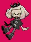  black_crown black_shirt black_shoes blush cephalopod_eyes chain collar crown fang fishnet_pantyhose fishnets gradient_hair inkling medium_hair mole mole_under_mouth multicolored_hair official_alternate_costume oishi_umashi2 pantyhose pearl_(splatoon) pearl_(springfest)_(splatoon) pink_hair print_shirt red_background shirt shoes short_sleeves simple_background smile spiked_collar spikes star-shaped_pupils star_(symbol) suction_cups symbol-shaped_pupils tentacle_hair two-tone_hair yellow_pupils 