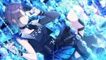 1girl asakura_toru belt black_bow blue_flower blue_nails blue_rose bow bug butterfly flower gem highres holding holding_gem idolmaster idolmaster_shiny_colors jewelry lace official_art rose short_hair solo 