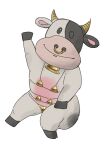 2025 absurd_res anthro beady_eyes bikini black_body black_eyes black_fur bovid bovine cattle clothing cowbell dot_eyes facial_piercing female fur gold_bikini hi_res hooves horn looking_at_viewer mammal mario_bros mario_kart mario_kart_world markings memento_mell moo_moo_meadows_cow nintendo nose_piercing nose_ring piercing raised_arm ring_piercing simple_background simple_eyes smile solo spots spotted_body spotted_fur string_bikini swimwear two-piece_swimsuit white_background white_body white_fur