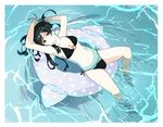  arms_up bikini black_hair breasts highres innertube kuro293939_(rasberry) long_hair looking_at_viewer navel o-ring o-ring_top original partially_submerged side-tie_bikini small_breasts solo swimsuit water 