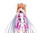  1girl bodysuit breasts brown_eyes cape covered_navel cowboy_shot elbow_gloves frown game_cg gentle_sasaki gloves hair_ribbon large_variant_set long_hair looking_at_viewer magical_girl non-web_source official_art orange_hair prism_shine ribbon shindou_hikari skin_tight small_breasts solo soukou_senki_prism_reica soukou_senki_prism_shine standing thighhighs transparent_background twintails variant_set white_cape 