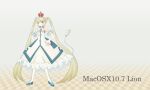  1girl animal_ears blonde_hair cable cable_tail commentary_request crown detached_sleeves dress full_body green_eyes lion-tan lion_ears lion_girl long_hair looking_at_viewer mechanical_tail original os-tan personification sato_(esuplusesu) solo tail twintails very_long_hair 