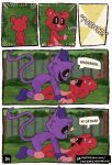 ambiguous_gender anthro bear bobby_bearhug catnap_(poppy_playtime) domestic_cat duo felid feline felis female_(lore) fur hi_res mammal mob_entertainment notsafeforwanking poppy_playtime purple_body purple_fur smile smiling_critters tail text