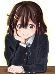  bad_id bad_pixiv_id brown_eyes brown_hair hand_on_own_face highres hirasawa_yui k-on! kanau sakuragaoka_high_school_uniform school_uniform short_hair solo 