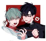  !? 2a1i7a15pb11392 2boys alien_stage animal_collar black_eyes black_hair collar green_eyes grey_hair holding holding_leash ivan_(alien_stage) leash male_focus multiple_boys open_mouth puff_of_air red_pupils shirt short_hair smile till_(alien_stage) turtleneck turtleneck_shirt very_short_hair yaoi 