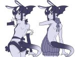  akuyome arm_warmers backless_outfit bare_shoulders blush choker dark_skin frills fur_trim horns looking_back matsuda_yuusuke monochrome pointy_ears simple_background tail variations virgin_killer_sweater white_background white_choker yome_(akuyome) 
