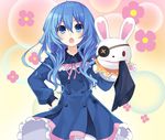  :o blue_dress blue_eyes blue_hair blush bunny collarbone date_a_live dress eyepatch flower gradient gradient_background hand_on_hip hand_puppet long_hair long_sleeves official_art puppet ribbon tsunako v-shaped_eyebrows wing_collar yoshino_(date_a_live) yoshinon 