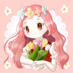  1girl brown_eyes fantasy_life fantasy_life_i:_the_girl_who_steals_time flower hair_flower hair_ornament highres linnea_flitwst looking_at_viewer monika_(fantasy_life) orange_hair portrait puffy_sleeves short_sleeves smile solo translation_request 