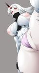  big_breasts blush breasts camel_toe cavalier_renegade clothing female hair horn humanoid hybrid kantai_collection low-angle_shot mechanical nipple_piercing nipple_slip nipples piercing red_eyes seaport_princess solo white_hair worm&#039;s-eye_view 