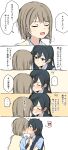  !? 2girls absurdres black_hair blue_eyes brown_hair closed_eyes highres kiruto_(artar_12) kiss long_hair looking_at_another love_live! love_live!_nijigasaki_high_school_idol_club medium_hair multiple_girls nakasu_kasumi nijigasaki_school_uniform school_uniform shirt sweater_vest translation_request upper_body vest yuki_setsuna yuri 
