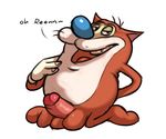  anthro balls bedroom_eyes cat clothing dialogue dibs_(artist) english_text erection feline fur gloves half-closed_eyes humanoid_penis kneeling male mammal nude open_mouth orange_fur penis plain_background presenting ren_and_stimpy solo stimpy teeth text tongue uncut whiskers white_background white_fur 