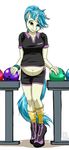  allie_way_(mlp) blue_eyes blue_hair bowling_ball clothing equine female friendship_is_magic hair horn mammal my_little_pony mykegreywolf navel pinny_lane_(mlp) pregnant solo unicorn 