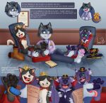 4_toes anthro black_body black_clothing black_footwear black_fur black_hair black_hat black_headwear black_nose black_pawpads black_shoes bodily_fluids boots boots_removed brown_boots brown_clothing brown_eyes brown_footwear brush cait_sith_(ff7) cait_sith_(tas) cape cat-sith celtic_mythology cheek_tuft claws clothing crown crying_laughing curling_toes diploma dipstick_tail domestic_cat dominant dominant_anthro dominant_male english_text european_mythology eyebrows eyes_always_closed eyes_closed eyewear facial_tuft fangs feet felid feline felis final_fantasy final_fantasy_vii finger_claws foot_fetish foot_lick foot_play footwear fur fur_tuft glasses green_sclera grey_body grey_fur group hair hat head_tuft headgear headwear hi_res holding_brush holding_object inner_ear_fluff laugh licking lifewonders luctkart male mammal markings motion_lines multicolored_body multicolored_fur mythology note_pad open_mouth open_smile pawpads paws pen pink_tongue purple_body purple_fur purple_nose purple_pawpads red_cape red_clothing restrained restrained_arms restrained_feet restraints shoes shoes_removed smile square_enix stocks submissive submissive_anthro submissive_male tail tail_markings tail_tickle tears teeth text tickle_fetish tickle_torture tickling tickling_armpits tickling_feet tickling_sides toes tokyo_afterschool_summoners tongue tongue_out trio tuft wearing_crown wearing_glasses wearing_hat whiskers white_body white_fur white_tail_tip