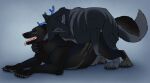  ambiguous_gender ambiguous_penetrated antlers balls black_balls black_body black_claws black_fur blue_antlers blue_eyes canid canine claws duo feral feral_on_feral feral_penetrated feral_penetrating feral_penetrating_feral from_behind_position fur genitals grey_body grey_fur hi_res horn killthe_demon looking_pleasured lying male male/ambiguous male_penetrating male_penetrating_ambiguous mammal narrowed_eyes on_front open_mouth penetration pink_tongue sex side_view simple_background tongue tongue_out 