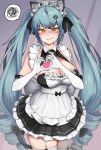  1girl @_@ absurdly_long_hair absurdres animal_ear_fluff animal_ears bell biting_own_lip blue_hair blush breasts cat_ears cat_tail cleavage dress elbow_gloves frilled_dress frills garter_straps gloves goddess_of_victory:_nikke hair_ornament hairclip hands_up heart heart_hands highres jingle_bell large_breasts long_hair maid maid_headdress privaty_(nikke) privaty_(unkind_maid)_(nikke) sagle solo spoken_squiggle squiggle sweat tail thighhighs twintails very_long_hair white_garter_straps white_gloves white_thighhighs yellow_eyes zettai_ryouiki 