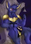  2015 anthro anubian_jackal anubis arty_stu canine clothing deity ear_piercing egyptian fur jackal jewelry male mammal muscles nipples piercing religion sitting solo throne 