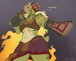 2025 5:4 animal_helmet anthro armor cape clothing dual_wielding dual_wielding_melee_weapons female gloves goolee green_body green_scales handwear holding_object holding_weapon jewelry macuahuitl melee_weapon old_school_runescape pendant reptile runescape scales scalie sketch solo tassets tortoise turtle weapon