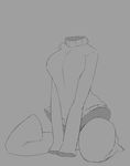  1girl boku_no_hero_academia bottomless breasts clothed clothing female half-dressed human invisible invisible_girl kneeling legwear limebreaker mammal monochrome solo stockings sweater thighhighs tooru_hagakure 