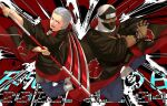  2boys :d absurdres akatsuki_uniform dated forehead_protector full_body green_eyes grey_hair hidan_(naruto) highres holding holding_scythe holding_weapon kakuzu_(naruto) looking_at_viewer male_focus mask mouth_mask multiple_boys naruto_(series) naruto_shippuuden ninja ninja_mask open_mouth purple_eyes scythe smile tattoo weapon yi_(199702090505) 