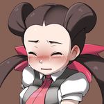  blush brown_hair closed_eyes crying face hair_pulled_back long_hair necktie pokemon refuto solo tears tsutsuji_(pokemon) 