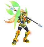  1girl absurdres armor armored_boots armored_gloves axe belt biometal blonde_hair blue_eyes body_armor bodystocking boots breasts chest_jewel ciel_(mega_man) covered_navel double-sided_axe elbow_gloves energy_axe energy_wings forehead_jewel full_body gloves halberd highres holding holding_polearm holding_weapon knee_armor knee_boots long_bangs long_hair mark_under_eye mechanical_ears mega_man_(series) mega_man_x:_command_mission mega_man_x_(series) mega_man_zero_(series) mega_man_zx non-web_source petite polearm ponytail shorts shoulder_armor small_breasts solo steel_massimo_(mega_man) thighs transparent_background uta_guipiy weapon 
