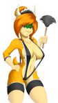  2015 anthro big_breasts bikini breasts camel_toe clothing fangs feather_duster female gloves hi_res horn itsuko103 koopa legwear looking_at_viewer maid maid_uniform mario_bros navel nintendo plain_background pouting scalie sling_bikini solo stockings swimsuit veronica_koopa video_games white_background 