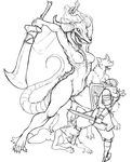  anthro anthrofied armor bite breasts canine capra_demon claws crossgender dark_souls female group guoh horn knight larger_female male mammal monochrome nude plain_background pussy shield size_difference skull smaller_male sword voluptuous weapon white_background wide_hips wolf 