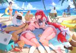  2boys 3girls absurdres alice_thymefield alice_thymefield_(sea_of_thyme) animal_ears ass bangboo_(zenless_zone_zero) bare_shoulders beach belle_(summer_skies)_(zenless_zone_zero) belle_(zenless_zone_zero) breasts chamuhz cleavage heterochromia highres kamanosuke_(zenless_zone_zero) komano_manato large_breasts long_hair looking_at_viewer low_twintails multiple_boys multiple_girls open_mouth rabbit_ears rabbit_girl raccoon short_hair smile sphere_hair_ornament twintails ukinami_yuzuha ukinami_yuzuha_(tanuki_in_broad_daylight) wise_(peaceful_waves)_(zenless_zone_zero) wise_(zenless_zone_zero) zenless_zone_zero 