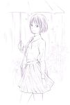  bag bookbag monochrome original rain short_hair sketch skirt solo traditional_media umbrella yoshitomi_akihito 