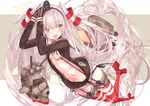  absurdly_long_hair amatsukaze_(kantai_collection) black_panties blush brown_eyes commentary_request dress garter_straps gloves hair_tubes highres kantai_collection leung_ka_che long_hair navel open_clothes open_mouth panties rensouhou-kun sailor_dress short_dress side-tie_panties silver_hair solo striped striped_legwear thighhighs two_side_up underwear very_long_hair windsock 