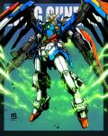  absurdres artist_name beam_rifle character_name commentary_request dual_wielding energy_gun green_eyes gundam gundam_wing highres holding holding_shield holding_weapon legs_apart mecha mecha_focus mobile_suit mobile_suit_gundam moyan no_humans robot science_fiction shield twitter_username v-fin weapon western_comics_(style) wing_gundam wings 