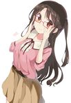  bespectacled brown_eyes brown_hair chikuwa. glasses idolmaster idolmaster_cinderella_girls long_hair one_side_up shimamura_uzuki smile solo 