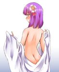  ass back butt_crack changing_clothes flower from_behind hair_flower hair_ornament hazuki_kyou hieda_no_akyuu nude purple_eyes purple_hair solo touhou towel 