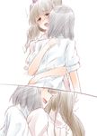  black_hair brown_eyes brown_hair facing_away hazuki_kyou head_out_of_frame himekaidou_hatate hug multiple_girls pointy_ears shameimaru_aya sketch touhou yuri 