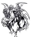  1boy bandai barbamon claws demon digimon evil long_hair male_focus monochrome monster multiple_wings seven_great_demon_lords simple_background solo wings 