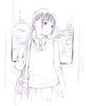  bag bookbag monochrome original ponytail school_uniform sketch skirt solo traditional_media yoshitomi_akihito 