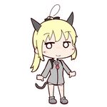  animal_ears black_footwear blonde_hair blush cat_ears charlotte_lueder chibi honda_takashi_(enorea) iron_cross long_hair military military_uniform no_pants shoes solo tail uniform white_eyes world_witches_series 