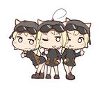  ;d ;p abigail_(world_witches_series) animal_ears blonde_hair goggles goggles_on_head hand_on_hip hand_on_shoulder hat honda_takashi_(enorea) marilyn_(world_witches_series) military military_uniform multiple_girls no_pants one_eye_closed open_mouth patricia_(world_witches_series) smile tongue tongue_out uniform world_witches_series 