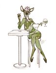  2015 alcohol anthro beverage bracelet cervine chair clothed clothing crossed_legs deer female hooves jewelry mammal monochrome necklace open_mouth sitting solo table wide_hips wine ziblie 