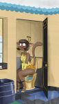  2025 absurd_res accessory anthro armwear art_deco bathroom bathtub blush bob_cut bodily_fluids breasts brown_body brown_fur brown_hair butt clothed clothing digital_drawing_(artwork) digital_media_(artwork) domestic_cat door door_handle doorknob doorway dress elbow_gloves feather_in_hair felid feline felis female floor footwear fur genital_fluids glass_bottle gloves hair hair_accessory handwear happy hi_res high_heels ivy_pepper jewelry lackadaisy loose_feather mammal necklace notmypornaccount open_door open_mouth panties peeing shoes sitting smile solo starry_eyes tail text tile tile_floor toilet toilet_use topwear towel underwear urine urine_stream watersports whiskers x-ray_view 