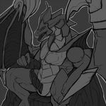  anthro bahamut dragon erection final_fantasy final_fantasy_viii finalroar male monochrome nude open_mouth penis reptile scalie sitting solo video_games western_dragon wings 