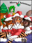  anthro blue_eyes blush bottomless brown_eyes brown_fur brown_hair canine chest_tuft christmas christmas_tree clothed clothing compression_artifacts covering covering_self cute ear_tuft feline female flora_(twokinds) fox fur fur_trim gift green_eyes green_hair group hair half-dressed hat holidays human inner_ear_fluff inside karen_taverndatter keidran laura_(twokinds) long_hair looking_at_viewer mammal natani open_mouth orange_fur santa_hat shirt stripes tiger tom_fischbach tree tuft twokinds wolf wood yellow_eyes 